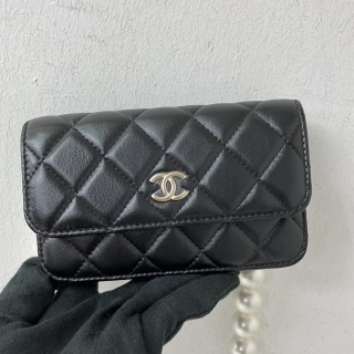 CHANEL BAG MATELASSE WALLET ON CHAIN PEARL BLACK GHW W/CARD NO.30 30747991