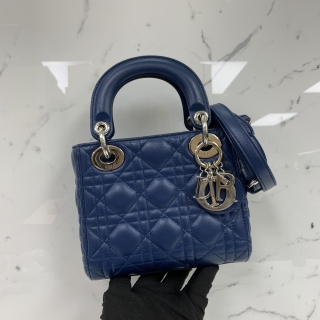 DIOR BAG LADY MINI 2WAY BLUE SHW (NYLON INTERIOR) 01-B0-1114