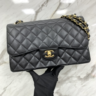 CHANEL BAG MATELASSE CAVIAR SKIN DOUBLE FLAP BLACK GHW JUMBO 30CM RFID A59J1L04