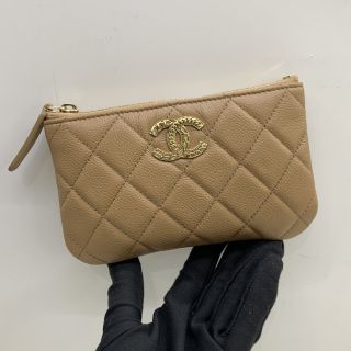 CHANEL SLG POUCH, CAVIAR RFID CARAMEL