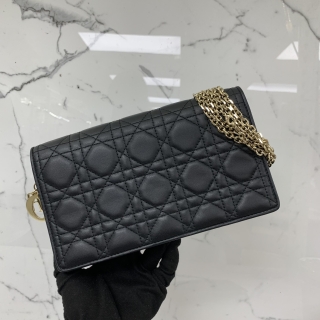 DIOR BAG CANNAGE LAMBSKIN WALLET ON CHAIN WITH POUCH BLACK GHW 48-MA-0252