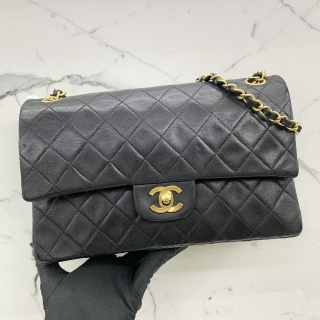 CHANEL BAG CLASSIC FLAP LAMBSKIN DOUBLE FLAP 25CM MEDIUM GHW BLACK NO.0 (W/CARD) 0115284
