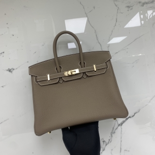 HERMES BAG BIRKIN 25 VERSO VEAU TOGO ETOUPE/MARRON FONCE GHW W STAMP WPY926WX