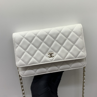 CHANEL BAG MATELASSE CAVIAR WALLET ON CHAIN WOC WHITE GHW MICROCHIP NNJTN7J4