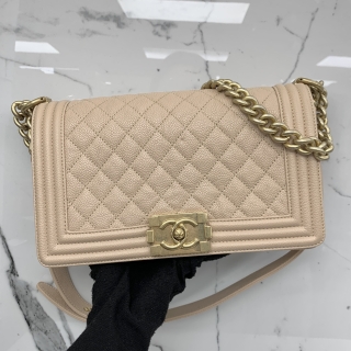 CHANEL BAG BOY CHAIN SHOULDER CAVIAR BEIGE GHW NO.23 W/CARD 23579306
