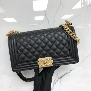 CHANEL BAG BOY A67086 CAVIAR MEDIUM 25CM BLACK GHW NO.27 WITH CARD 27955805