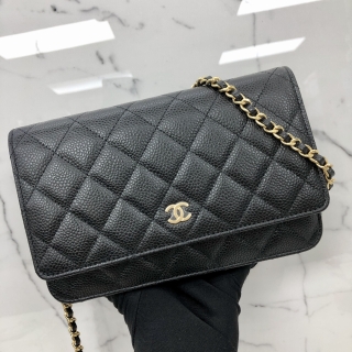 CHANEL BAG CAVIAR SKIN BLACK GHW WALLET ON CHAIN MICROCHIP