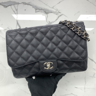 CHANEL BAG CAVIAR SKIN JUMBO 30CM SINGLE FLAP BLACK SHW NO.13 W/CARD 13379524