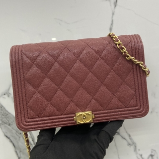 CHANEL SLG BOY CAVIAR SKIN BOY WALLET ON CHAIN NO.25 WITH CARD 25871083