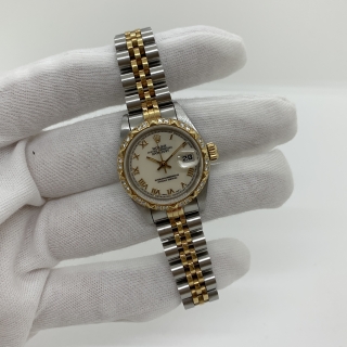 ROLEX WATCH DATEJUST 69173 SERIAL S AFTER DIAMOND BEZEL ROMAN INDEX DIAL WHITE FACE JUBILEE W/CERT&BOX 20 LINKS