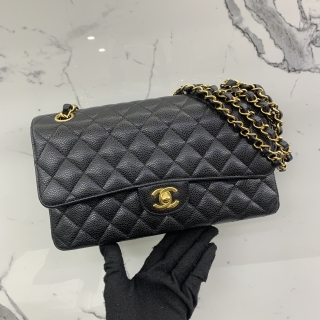 CHANEL BAG CLASSIC FLAP CAVIAR SKIN MEDIUM 25CM RFID BLACK GHW EH9EG358