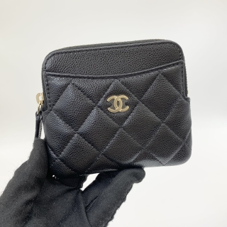 CHANEL SLG CAVIAR SKIN COIN CARD CASE, COMPACT. BLACK RFID HKT4711C
