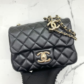 CHANEL BAG MATELASSE AS5758 MINI FLAP LAMBSKIN BLACK GHW MICROCHIP KC8A71N7