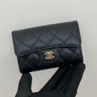 CHANEL SLG CAVIAR SKIN AP4096 CARD HOLDER CASE BLACK GHW RFID MICROCHIPPED XP016L61