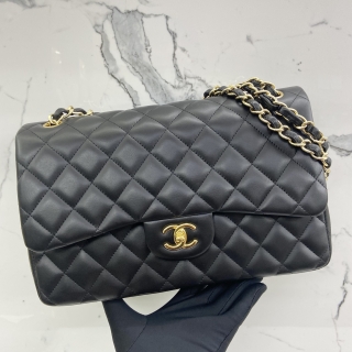 CHANEL BAG CLASSIC FLAP DOUBLE FLAP LAMBSKIN JUMBO 30CM GHW BLACK NO.16 (W/CARD) 16865694