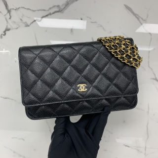 CHANEL BAG MATELASSE AP0250 CAVIAR WALLET ON CHAIN BLACK GHW W/CARD NO.30