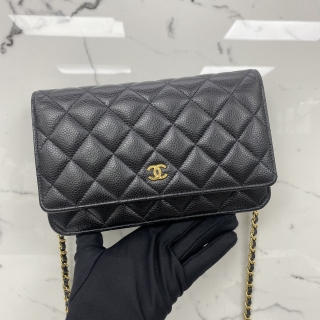 CHANEL BAG CAVIAR SKIN AP0250 WALLET ON CHAIN GHW BLACK RFID MICROCHIP