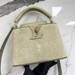 LOUIS VUITTON BAG EXOTIC LEATHER M41807 CAPUCINES MINI 2WAY GALU PERLE STRINGRAY