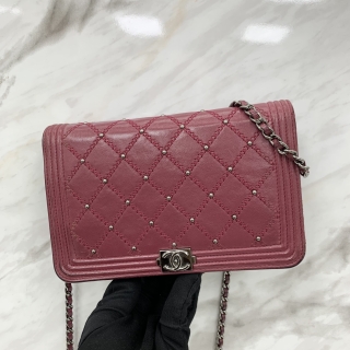 CHANEL BAG LAMBSKIN BOY WALLET ON CHAIN MATELASSE STUDS NO.20 W/CARD 20222027