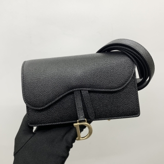 DIOR BAG SADDLE BELT POUCH BLACK LEATHER GHW 12-MA-1212
