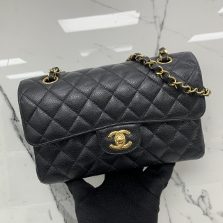 CHANEL BAG CLASSIC FLAP A01113 CAVIAR SKIN 23CM SMALL DOUBLE FLAP CHAIN SHOULDER BLACK GHW MICROCHIPPED JUHTULH9