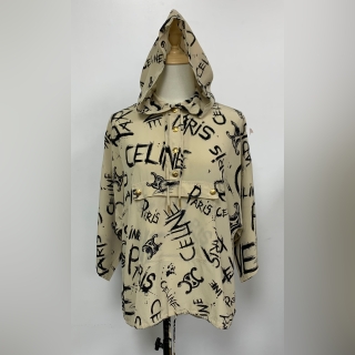 CELINE CLOTHES SHIRT SILK BLOUSE SHORT SLEEVES LOGO HOODIE BEIGE (FALL 22)