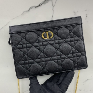 DIOR BAG CANNAGE CARO EVERY DIOR CHAIN WALLET  ZIPPED POUCH BLACK 47-MA-0232