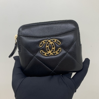 CHANEL SLG CHANEL19 LAMBSKIN CARD HOLDER CASE COIN POUCH RFID MICROCHIP CTP6C96K