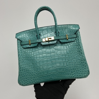 HERMES BAG BIRKIN 25 MATTE ALLIGATOR BLEU PAON GHW X STAMP XAS534BB
