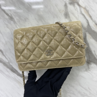 CHANEL BAG MATELASSE LAMBSKIN METALLIC GOLD WALLET ON CHAIN NO.19 W/CARD 19064650