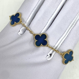 VAN CLEEF & ARPELS FINE JEWELRY BRACELET VINTAGE ALHAMBRA BLUE AGATE 5 MOTIF YG750 11.32G(INCL. SHORTENED LINKS) FULLSET W/CERT 2023 JF346676