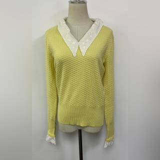 CHANEL CLOTHES SHIRT P77538 2024 COLLECTION KNIT YELLOW LACE COLLAR #36