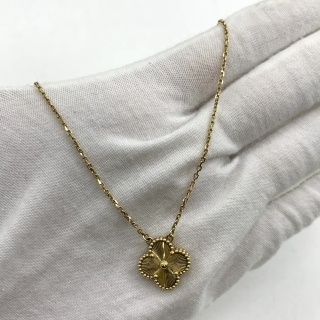 VAN CLEEF & ARPELS FINE JEWELRY NECKLACE VINTAGE ALHAMBRA YELLOW GOLD GUILLOCHE YG750 W/CERT 2022 JD790185