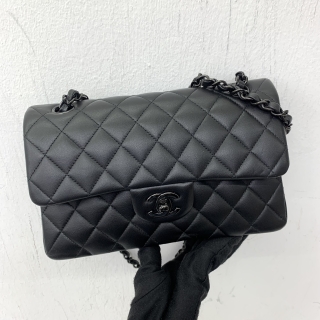 CHANEL BAG MATELASSE A01113 CLASSIC FLAP LAMBSKIN 23CM SMALL DOUBLE FLAP BLACK GHW MICROCHIPPED RFID SO BLACK J36A9AL6