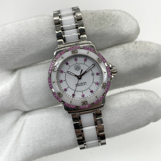 TAG HEUER WATCH FORMULA 1 WAH1319.BM0868 WRB4315 QUARTZ WHITE CERAMIC/STAINLESS STEEL WITH PINK SAPPHIRE FULL SET YEAR 2014