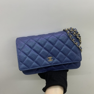 CHANEL BAG CAVIAR SKIN WALLET ON CHAIN  MERMAID BLUE NO.27 W/CARD 27591337