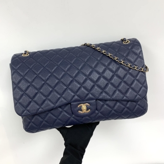 CHANEL BAG CLASSIC FLAP AS1978 MATELASSE CAVIAR SKIN SINGLE FLAP XXL 40CM CHAIN SHOULDER NAVY GHW NO.28 W/CARD