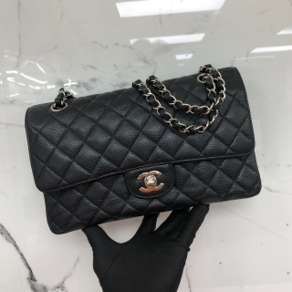 CHANEL BAG CLASSIC FLAP CAVIAR SKIN DOUBLE FLAP A01112 MEDIUM 25CM SHW BLACK WITH CARD, NO.21 21396492