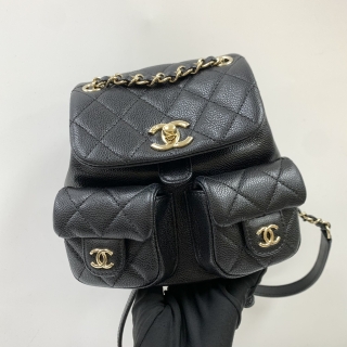 CHANEL BAG MATELASSE AS3787 CAVIAR SKIN DUMA MINI BACKPACK BLACK GHW MICROCHIP