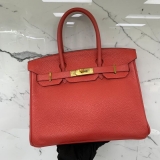 BAG BIRKIN 30 TAURILLON CLEMENCE ROUGE PIVOINE GHW T STAMP