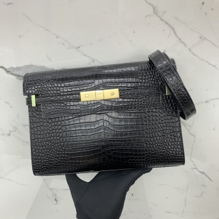 YSL BAG MANHATTAN SHOULDER EMBOSSED CROCO BLACK 579271