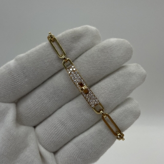HERMES FINE JEWELRY BRACELET KELLY CHAINE PM SEMI PAVED DIAMOND YG750 41PCS 0.62CT W/CERT 2022 15.1G