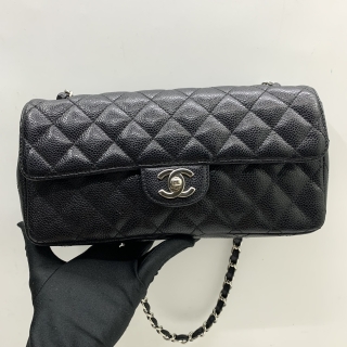 CHANEL BAG CAVIAR SKIN EAST WEST ONE SHOULDER CLUTCH BLACK NO.11 W/CARD 11224100