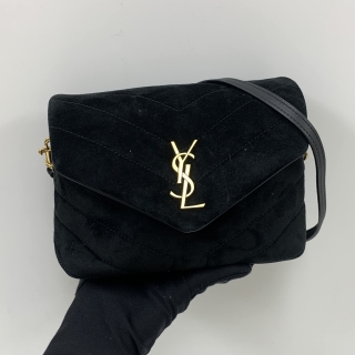 YSL BAG 678401 TOY SUEDE TAUPE SHOULDER BAG BLACK