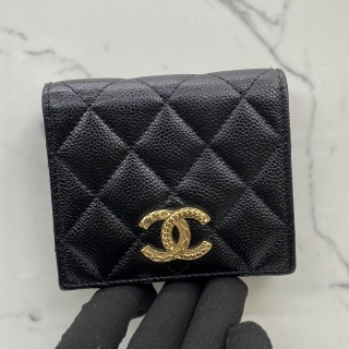 CHANEL SLG CAVIAR SKIN COMPACT BLACK RFID