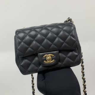 CHANEL BAG MATELASSE A35200 LAMBSKIN MINI CLASSIC FLAP BLACK GHW MICROCHIP KH4CPG3L