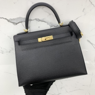 HERMES BAG KELLY 28 EPSOM NOIR GHW A STAMP