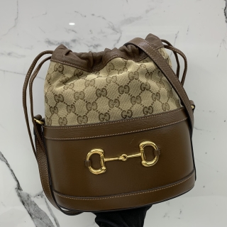 GUCCI BAG GG HORSEBIT 602118 BUCKET SHOULDER BROWN