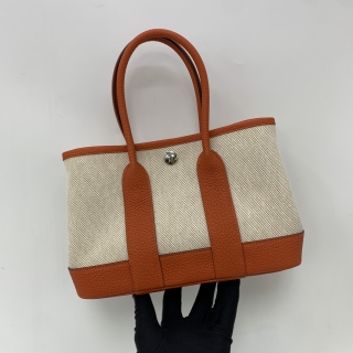 HERMES BAG GARDEN PARTY 23 NEO ECRU/CAPUCINE/BEIGE TOILE H VIKING CANVAS NEGONDA CALFSKIN W STAMP
