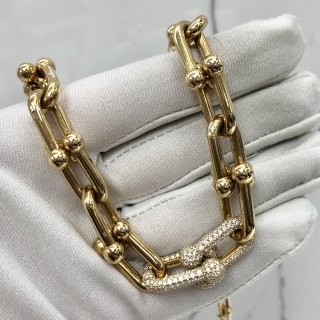 TIFFANY FINE JEWELRY NECKLACE 750 YG HARDWEAR GRADUATED LINK WITH DIAMONDS 87.02G W/ RECEIPT